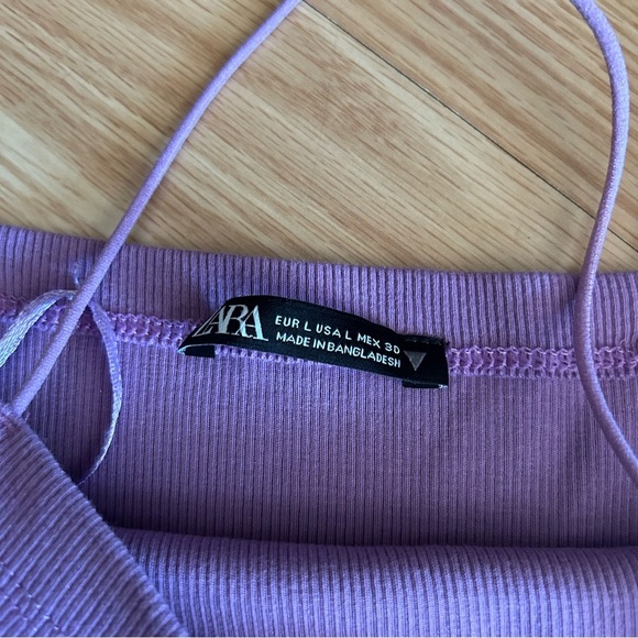 Zara Purple Ribbed Bodycon Square Neck Mini Dress Large - Picture 2 of 7